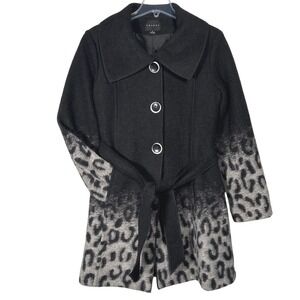 Tribal Women Black Ombre Leopard Print Wool Blend Belted Coat Chic Mob Wife Sz 8